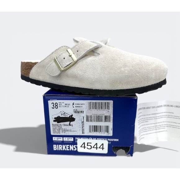Birkenstock Boston Shearling Suede Clogs Antique White EU 38 Fur Lined - Picture 6 of 16